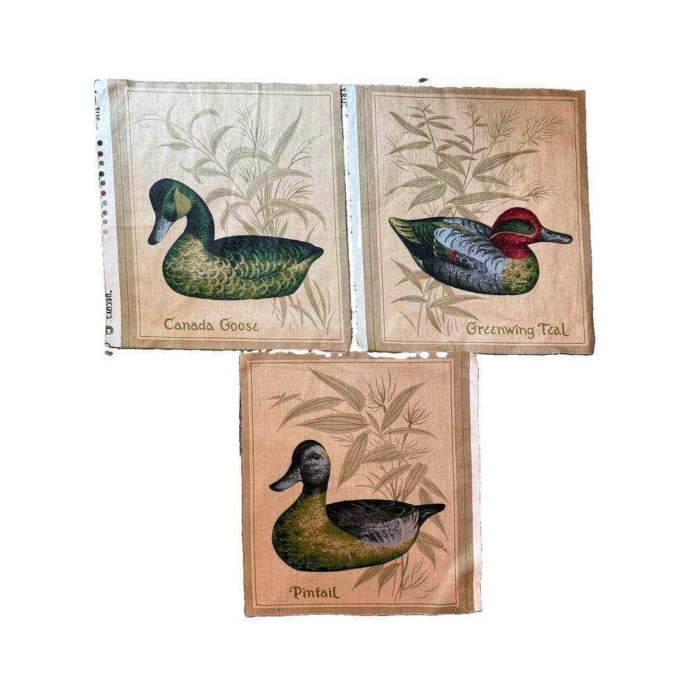 VTG Cyrus Clark Decoys Screenprint Fabric Panel Canada Goose Pintail Teal Lot